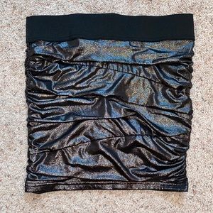 Black Sparkly Ruched Mini Skirt